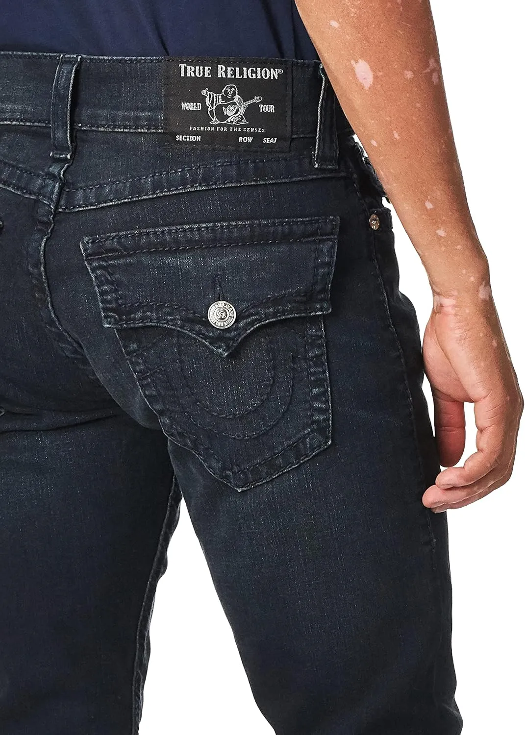 True Religion Men's Geno Big T Low Rise Slim Fit Jean with Back Flap Pockets