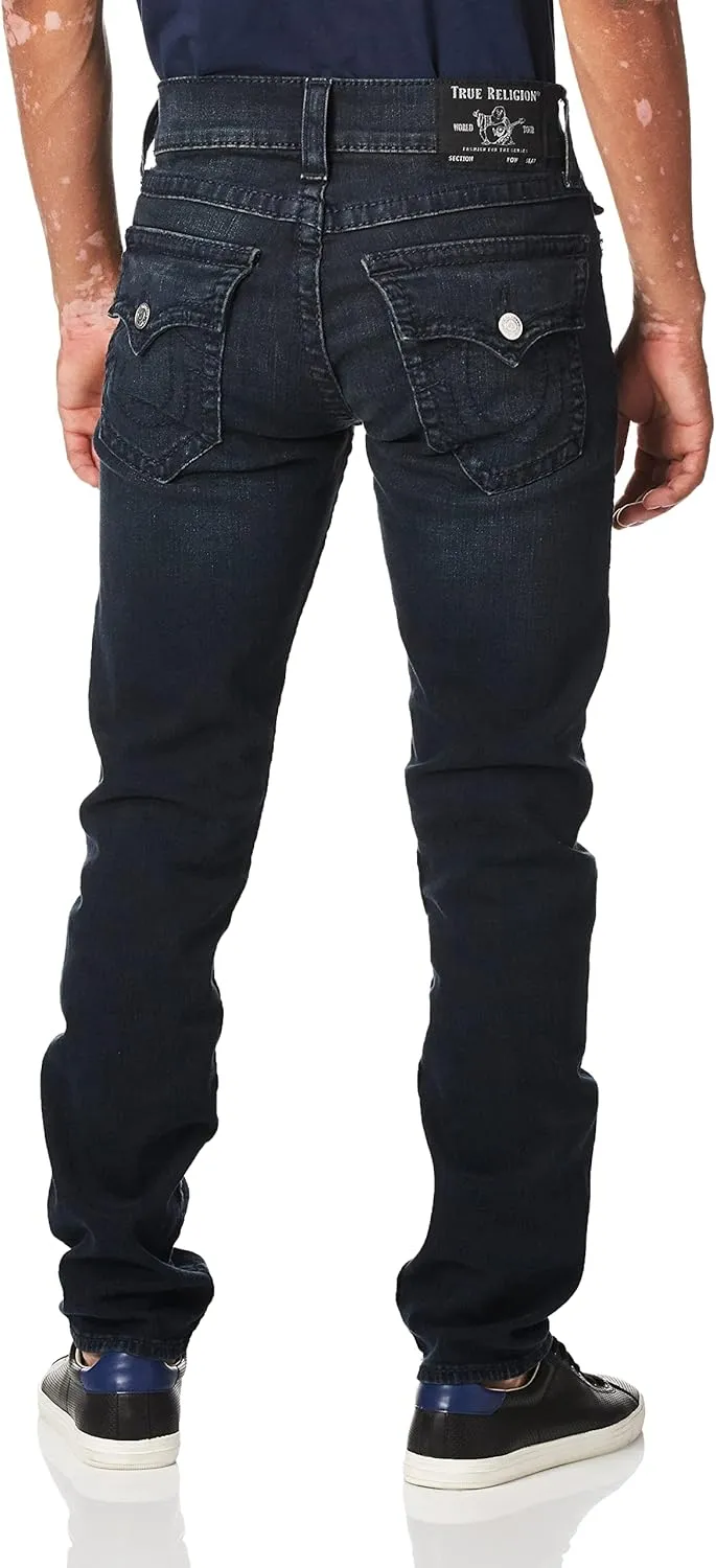 True Religion Men's Geno Big T Low Rise Slim Fit Jean with Back Flap Pockets
