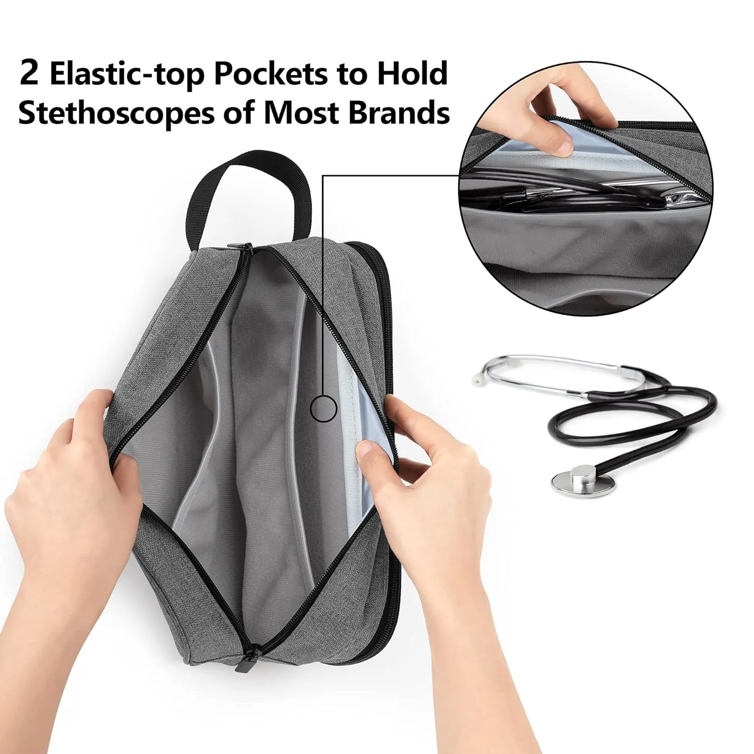 Trunab Stethoscope Carrying Case Hold 2 Stethoscopes or BP Cuffs, Compatible with 3M Littmann/MDF/ADC, Medical Case with Extra Pocket for Nurse Accessories, Essentials for Nurses, Doctors, Grey