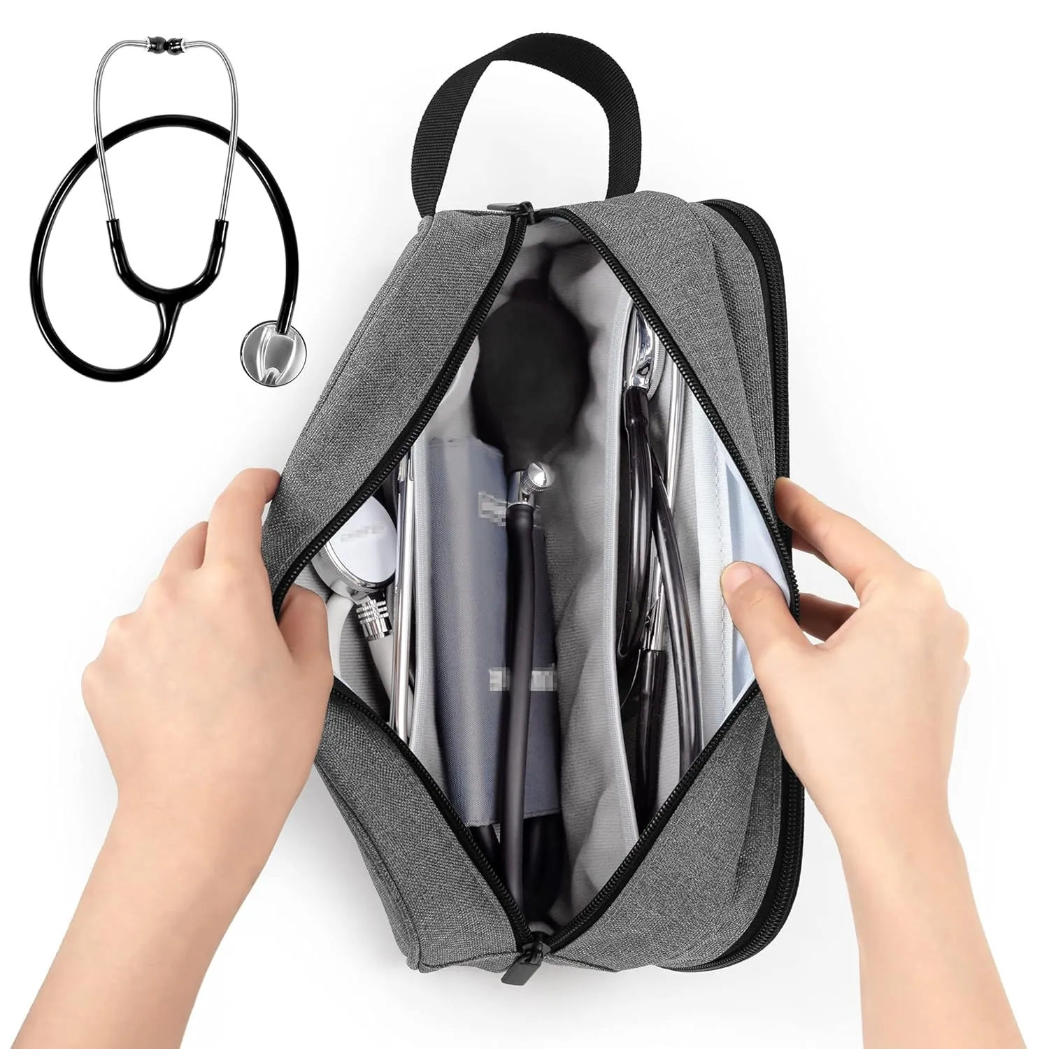 Trunab Stethoscope Carrying Case Hold 2 Stethoscopes or BP Cuffs, Compatible with 3M Littmann/MDF/ADC, Medical Case with Extra Pocket for Nurse Accessories, Essentials for Nurses, Doctors, Grey