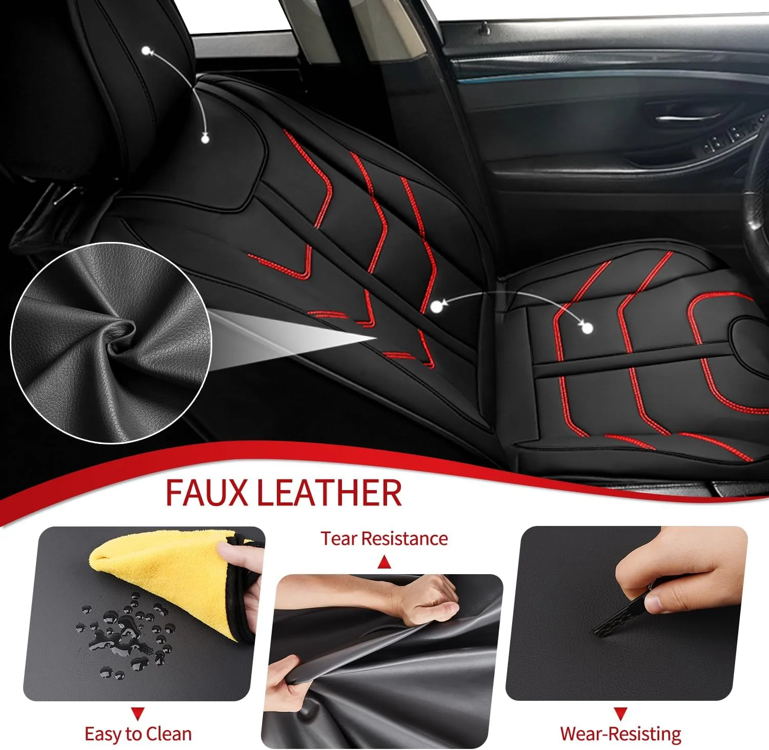 TTX LIGHTING Front Seat Covers Fit for Mazda CX-30 2020-2024 2025 Waterproof Leather 2 Front Seat Covers Automotive Seat Cushion Car Seat Protectors with Airbag Compatible (Redline)