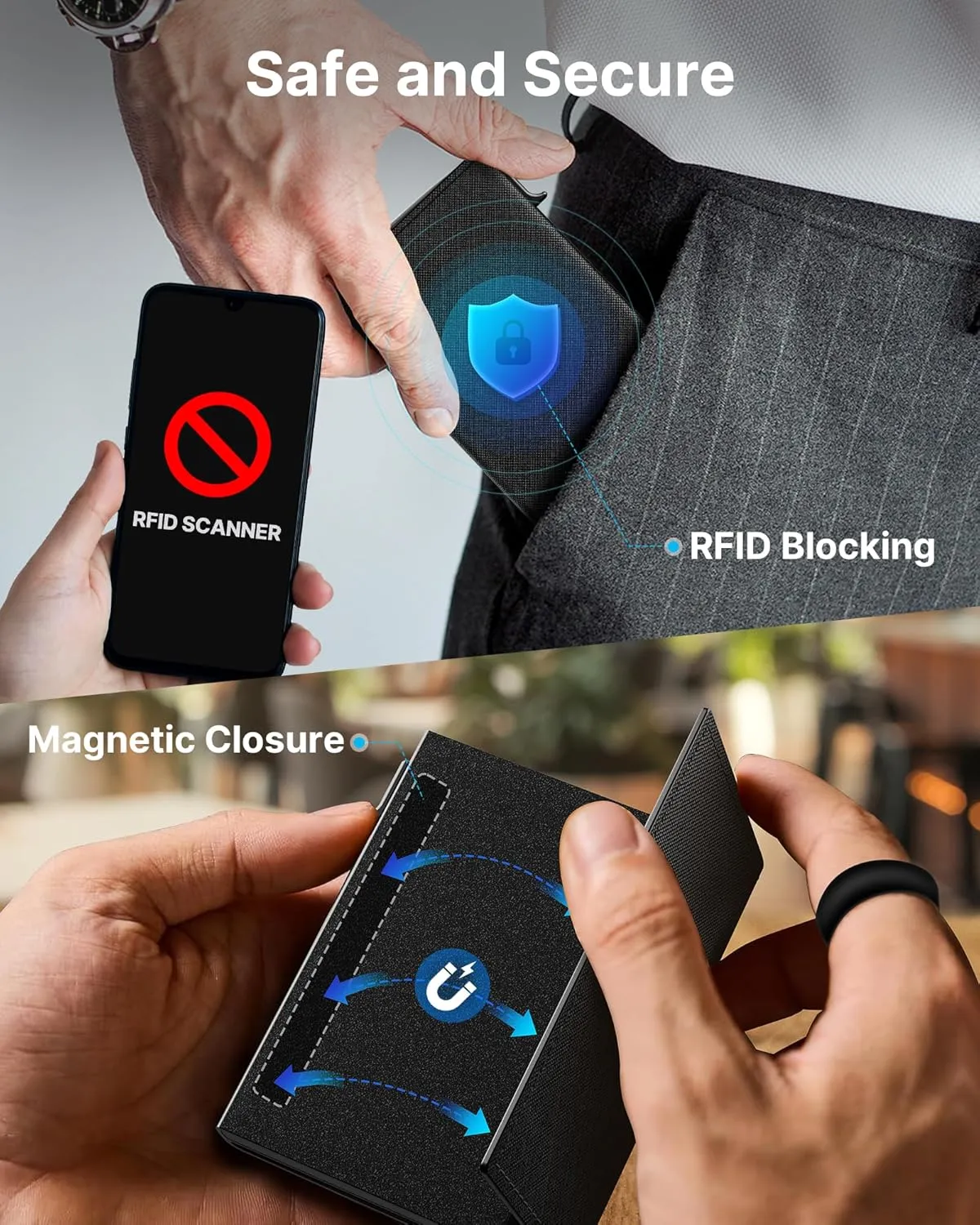 typecase Mens Wallet Card Holder: Pop Up Aluminum Case, Genuine Leather, Smart, RFID Blocking, Slim, Minimalist, Front Pocket - 9-14 Card Capacity | ID Window | Cash Slot (Cross Black)