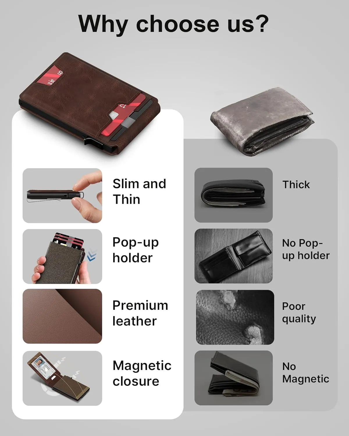 typecase Mens Wallet Card Holder: Pop Up Card Case, Genuine Leather, Smart, RFID Blocking, Slim, Minimalist, Thin, Front Pocket - 9-13 Card Capacitiy | ID Window | Money Clip (Brown)