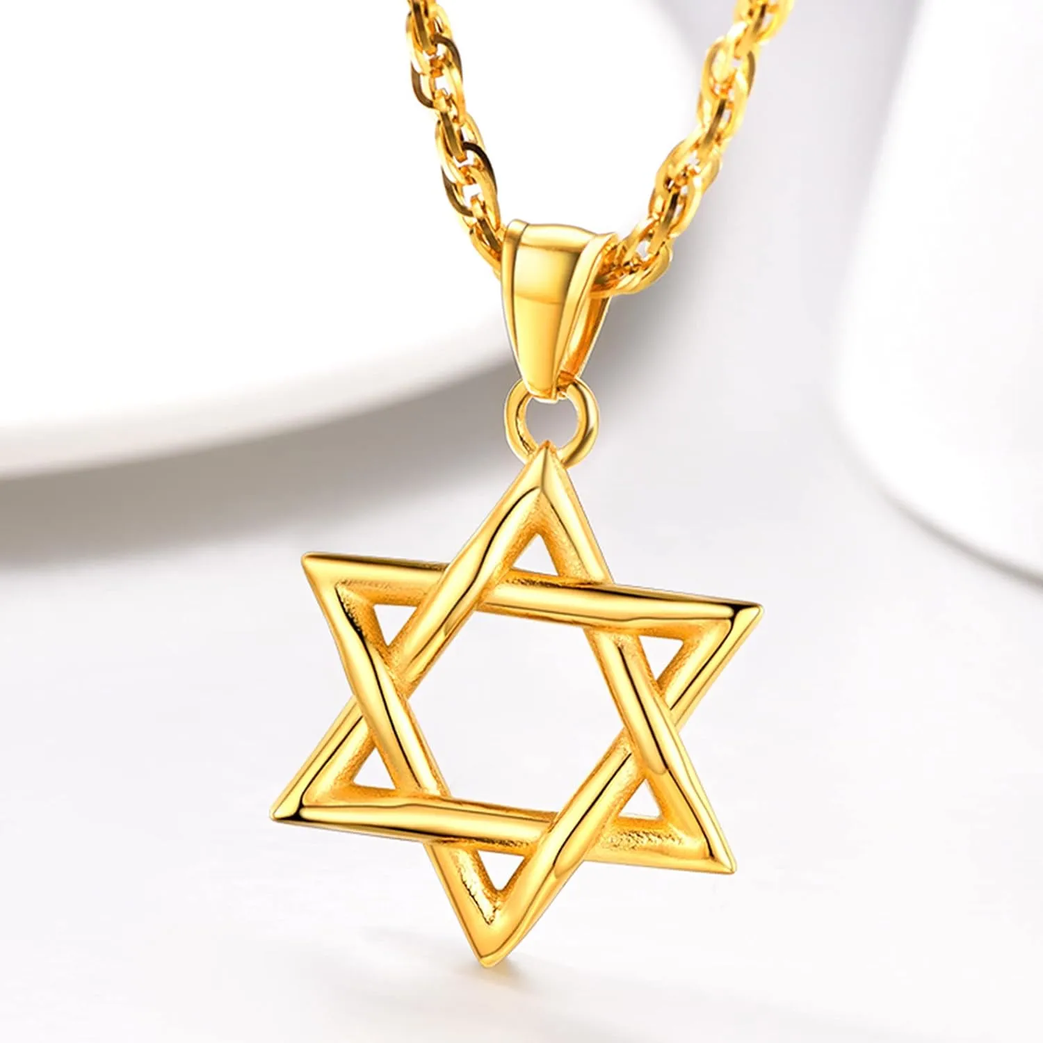U7 Star of David Necklace for Men Women Gold/Stainless Steel Hexagon Pendant with Cross/Ruby Stone/Classic Jewish Isael Necklaces, Length 22" 24" 26"