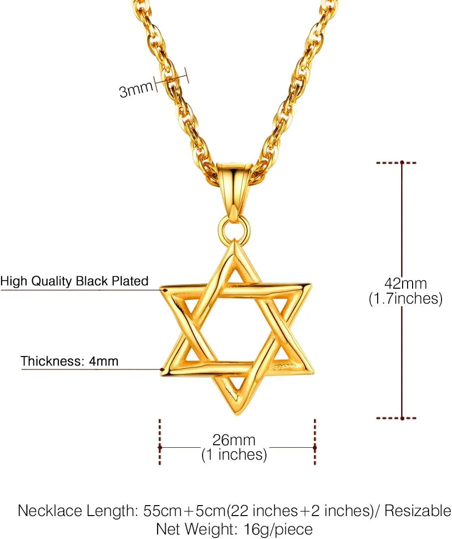 U7 Star of David Necklace for Men Women Gold/Stainless Steel Hexagon Pendant with Cross/Ruby Stone/Classic Jewish Isael Necklaces, Length 22" 24" 26"