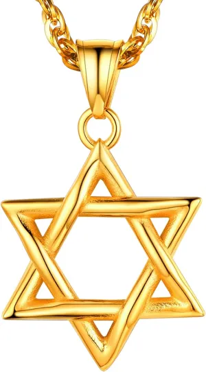 U7 Star of David Necklace for Men Women Gold/Stainless Steel Hexagon Pendant with Cross/Ruby Stone/Classic Jewish Isael Necklaces, Length 22" 24" 26"