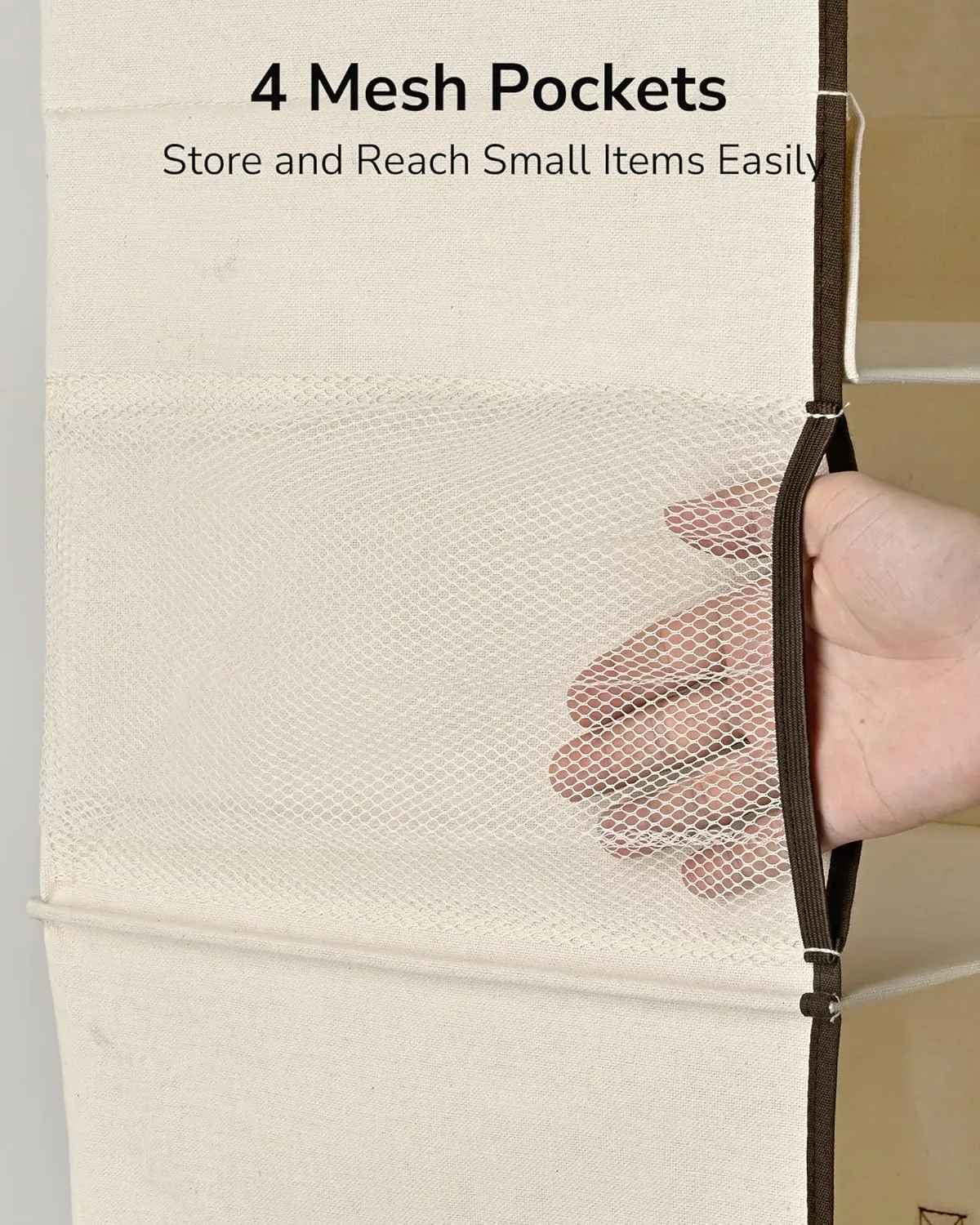 ULG 2-Pack Hanging Closet Organizer, 2/3-Tier Reversible Clothing Hanging Shelves with 4 Side Pockets for Wardrobe Clothes Sweater Handbag Storage, Foldable, Ivory
