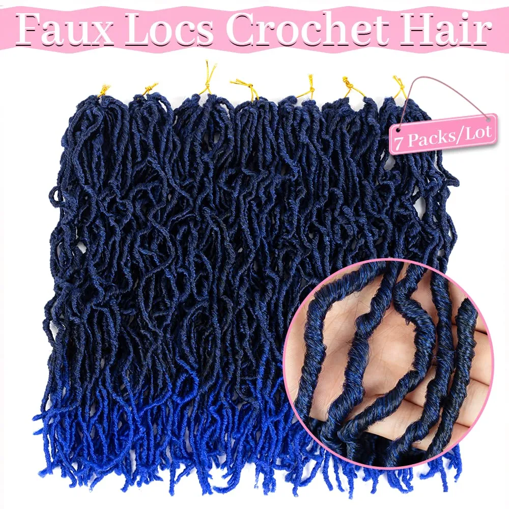 Umylar Faux Locs Crochet Hair 24 inch 7 Packs Soft Locs Crochet Hair Pre Looped Goddess Curly Wavy Synthetic Crochet Hair For Black Women (24 Inch, 7Packs, 1B/blue#)