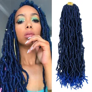 Umylar Faux Locs Crochet Hair 24 inch 7 Packs Soft Locs Crochet Hair Pre Looped Goddess Curly Wavy Synthetic Crochet Hair For Black Women (24 Inch, 7Packs, 1B/blue#)