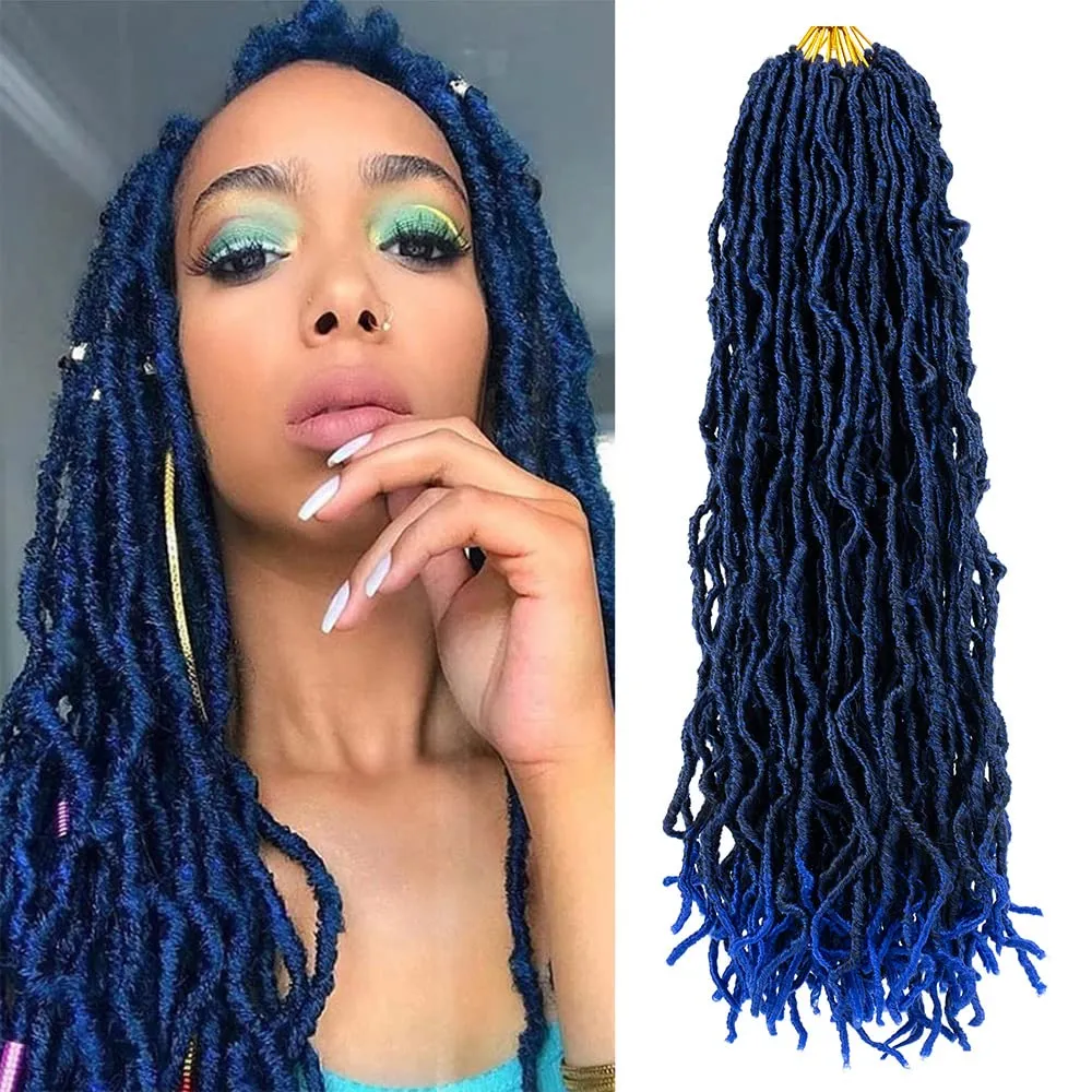 Umylar Faux Locs Crochet Hair 24 inch 7 Packs Soft Locs Crochet Hair Pre Looped Goddess Curly Wavy Synthetic Crochet Hair For Black Women (24 Inch, 7Packs, 1B/blue#)