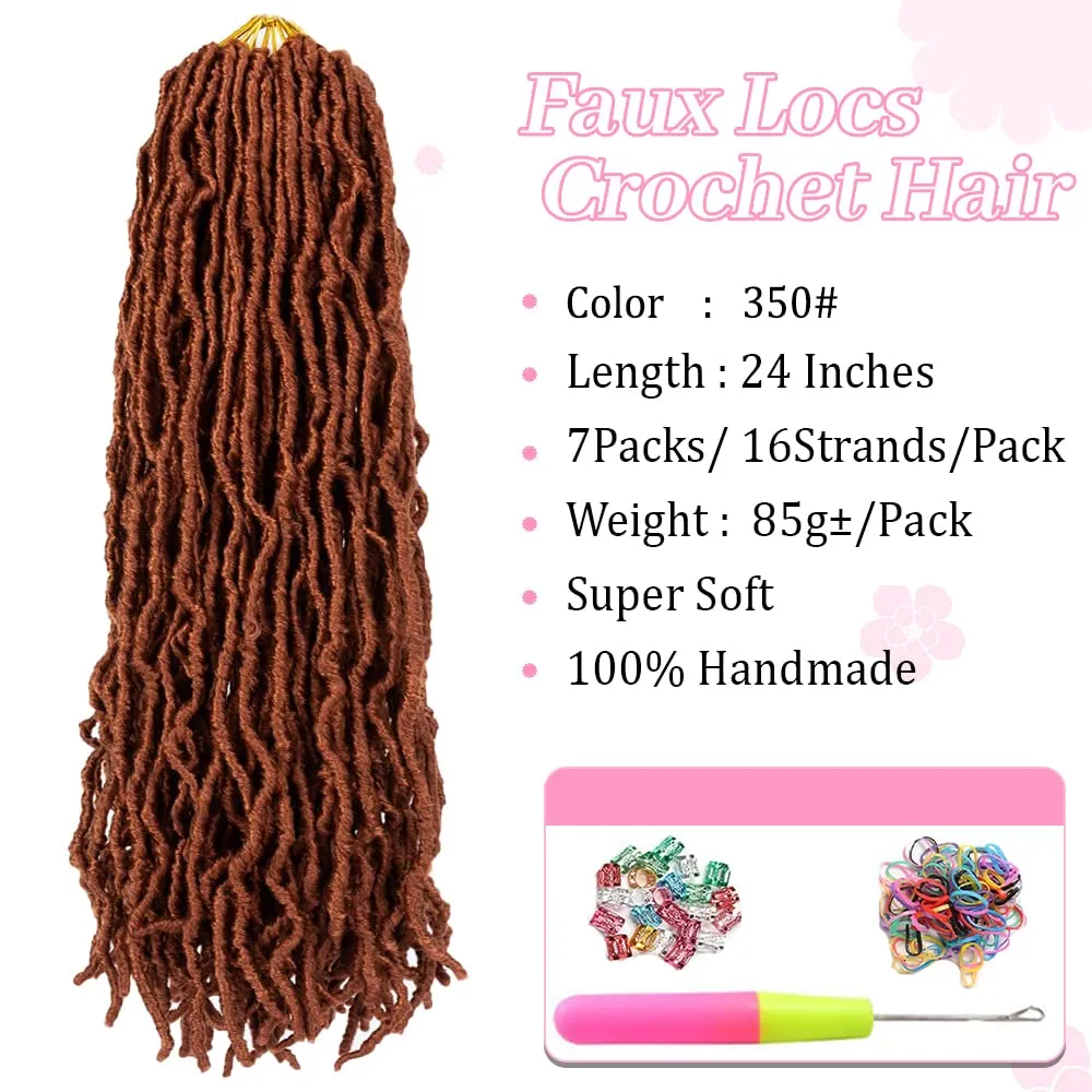 Umylar Faux Locs Crochet Hair 24 inch 7 Packs Soft Locs Crochet Hair Pre Looped Goddess Curly Wavy Synthetic Crochet Hair For Black Women (24 Inch, 7Packs, 350#)