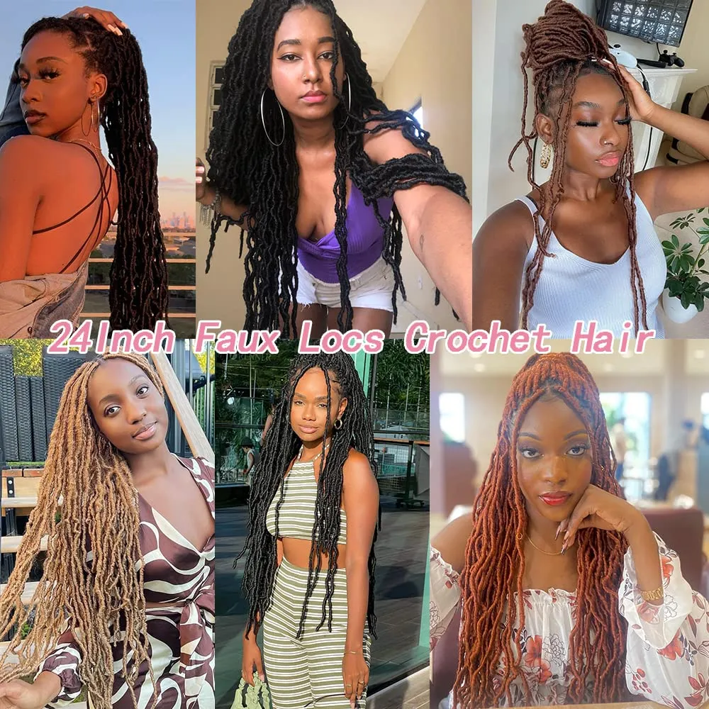 Umylar Faux Locs Crochet Hair 24 inch 7 Packs Soft Locs Crochet Hair Pre Looped Goddess Curly Wavy Synthetic Crochet Hair For Black Women (24 Inch, 7Packs, 350#)