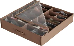 Under Bed Storage Shoe Organizer Bag with Clear Plastic Zippered Cover, Stores 12 Pairs of Shoes by Everyday Home (Brown)