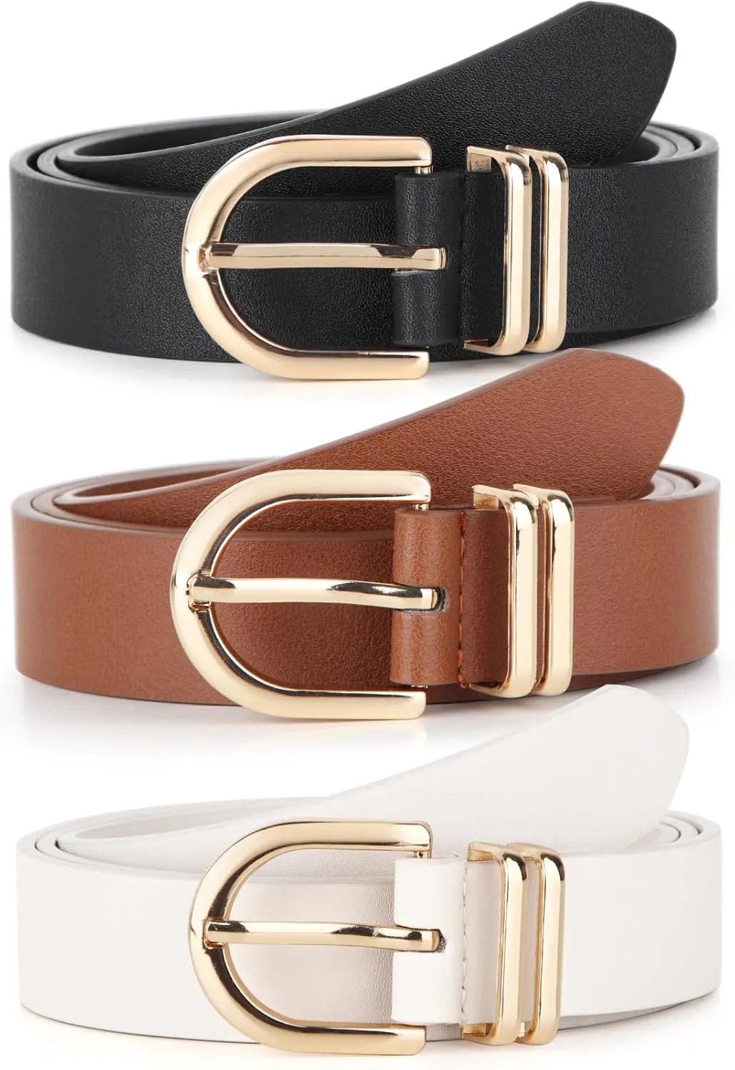 UnFader Pack 3 Women Belts for Jeans Pants, Fashion Gold Buckle Leather Belts
