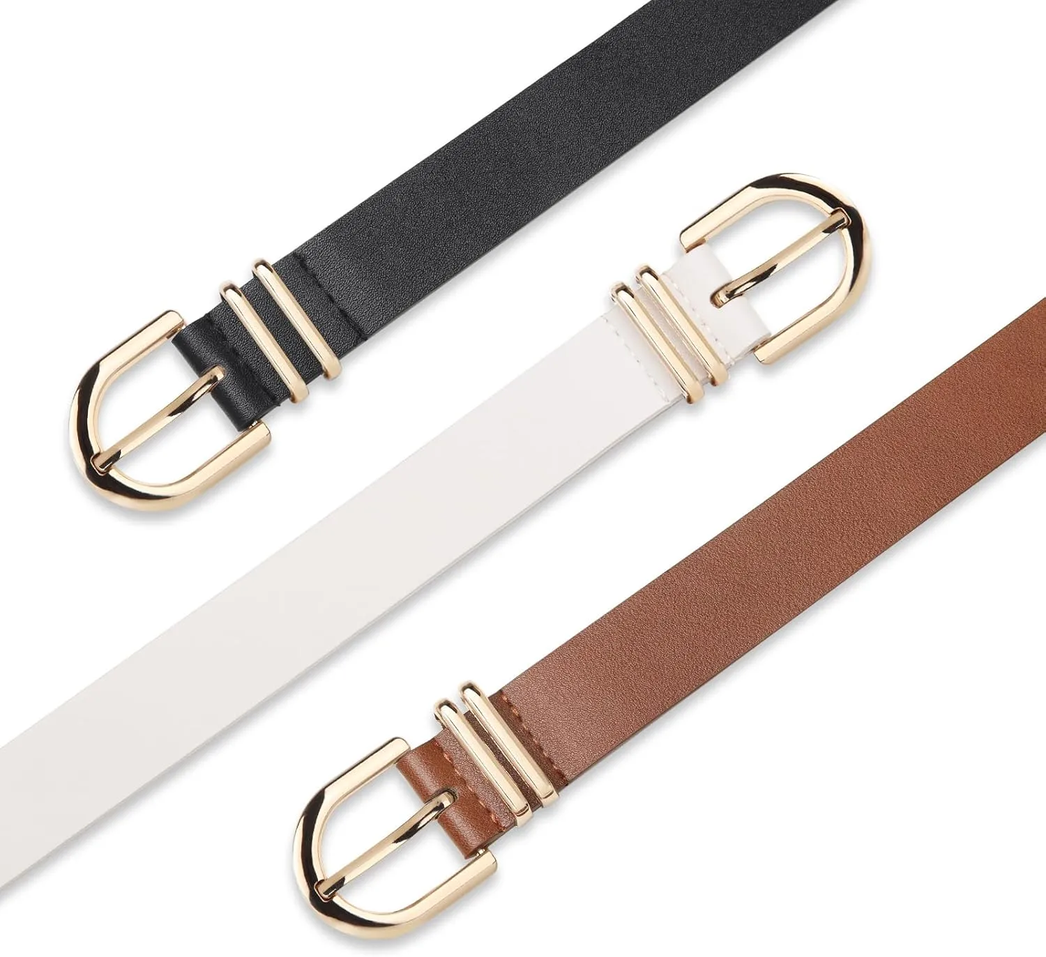 UnFader Pack 3 Women Belts for Jeans Pants, Fashion Gold Buckle Leather Belts