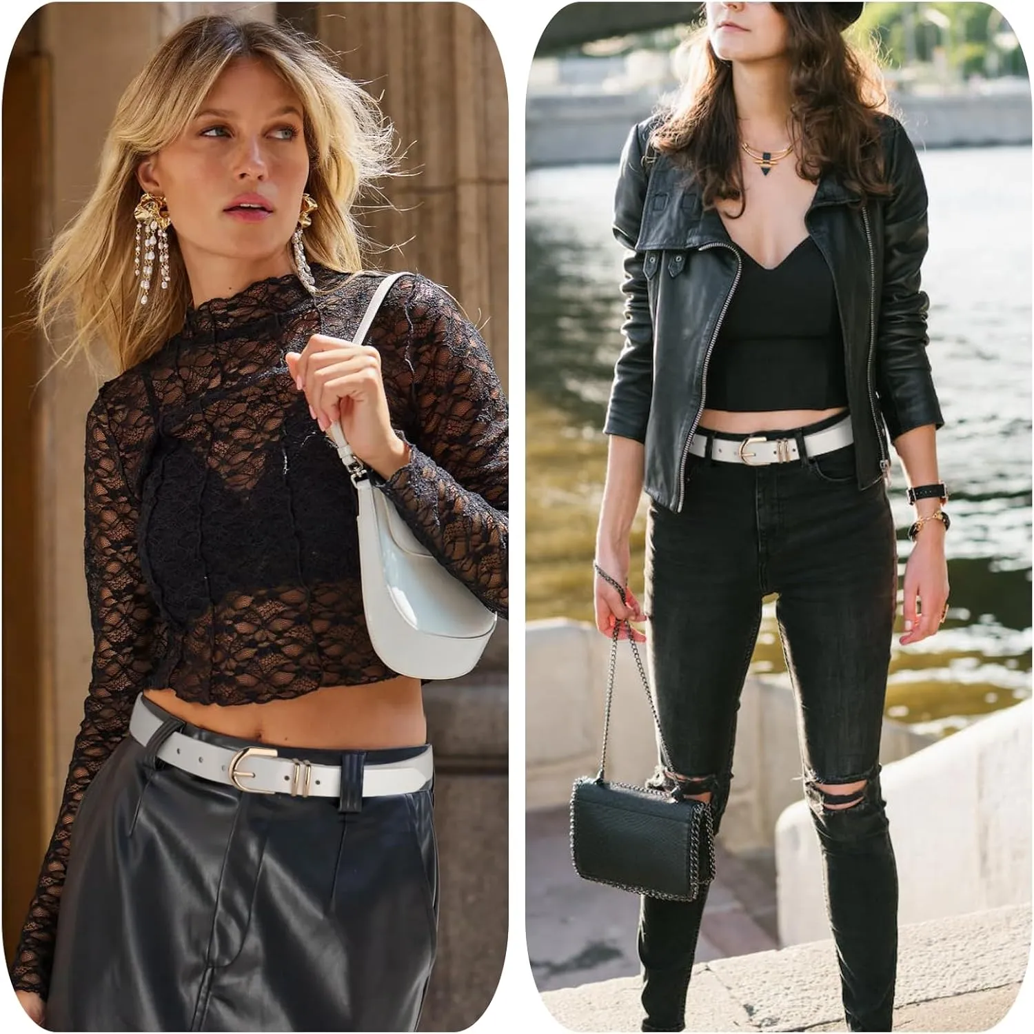 UnFader Pack 3 Women Belts for Jeans Pants, Fashion Gold Buckle Leather Belts