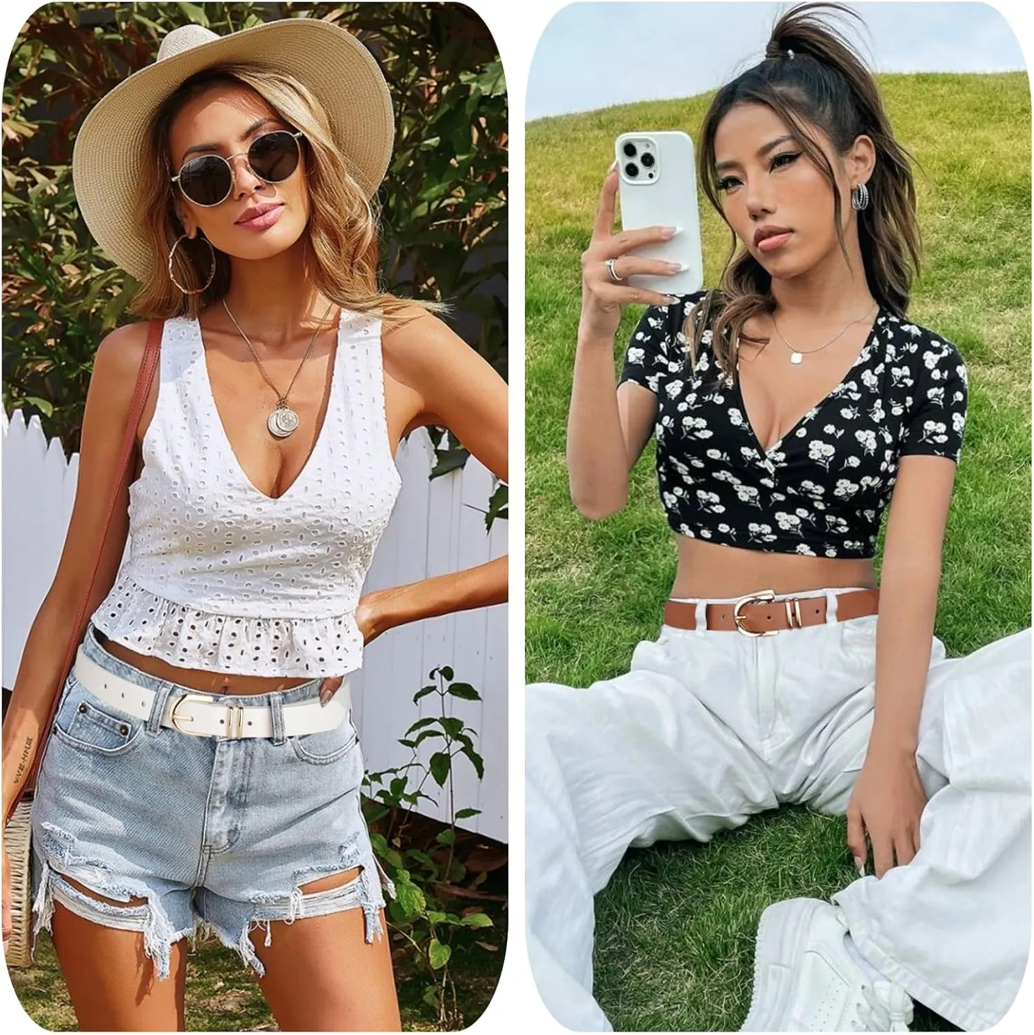 UnFader Pack 3 Women Belts for Jeans Pants, Fashion Gold Buckle Leather Belts