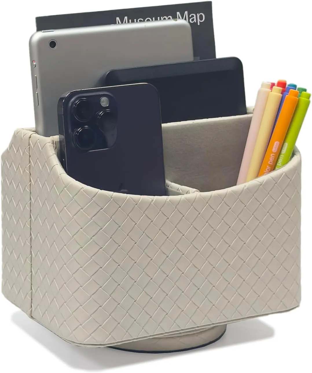 UnionBasic Rotating Desk Organizer, 360 Degree Desk Spinning Caddy, Desktop TV Guide/Mail/Media/Remote Controller Holder Organizer, Woven Beige