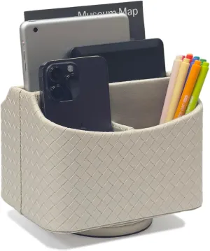 UnionBasic Rotating Desk Organizer, 360 Degree Desk Spinning Caddy, Desktop TV Guide/Mail/Media/Remote Controller Holder Organizer, Woven Beige