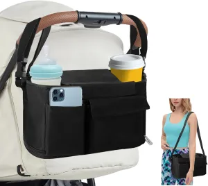 Universal Stroller Caddy Expandable Organizers & Detachable Shoulder Strap, Stroller Organizer With Cup Holder Fits for Stroller Like Uppababy, Baby Jogger, BOB, Doona, Britax