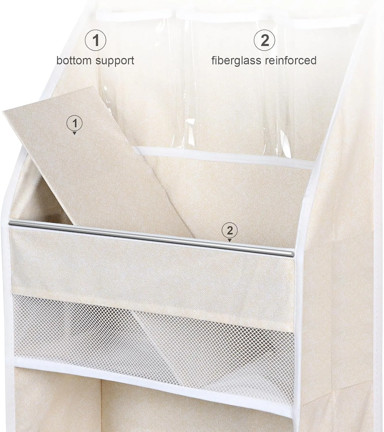 Univivi 6-Shelf Over Door Hanging Organizer Fabric Door Storage with 5 Large Pockets and 3 Small PVC Pockets Wall Mount Hanging Storage Organizers (Beige)…