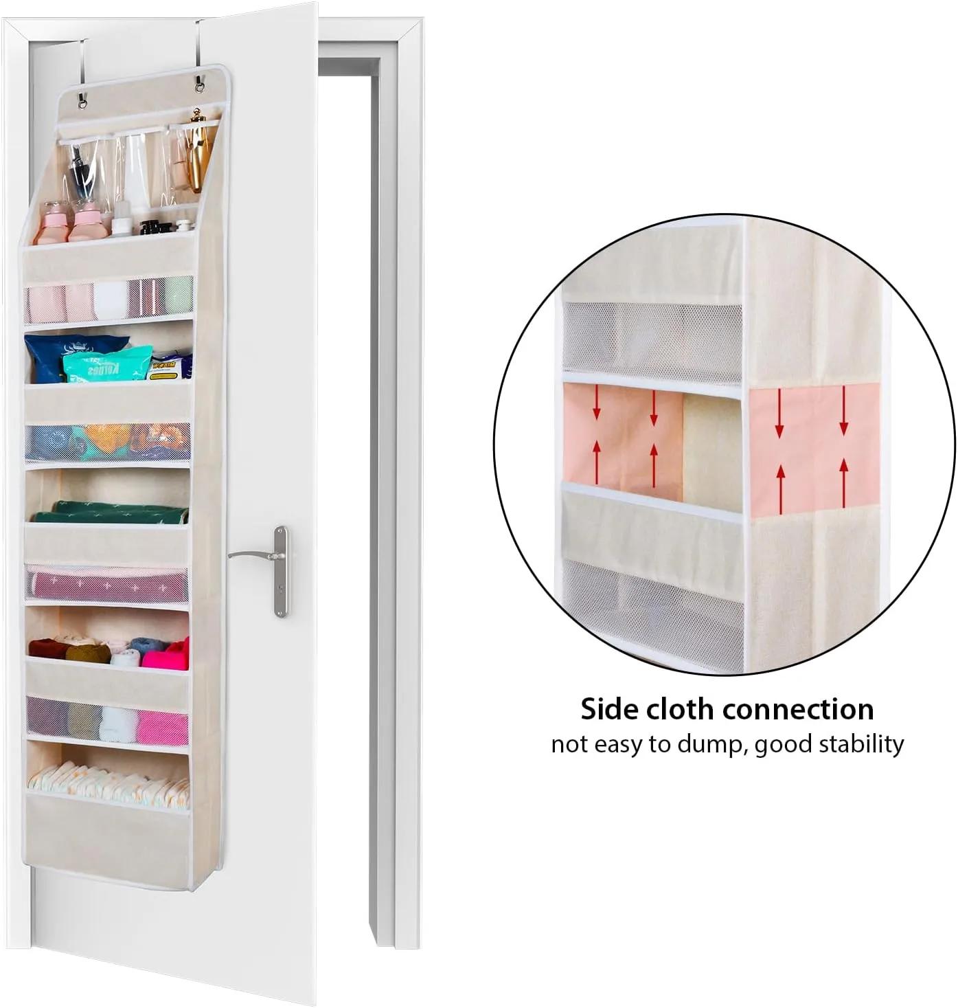 Univivi 6-Shelf Over Door Hanging Organizer Fabric Door Storage with 5 Large Pockets and 3 Small PVC Pockets Wall Mount Hanging Storage Organizers (Beige)…