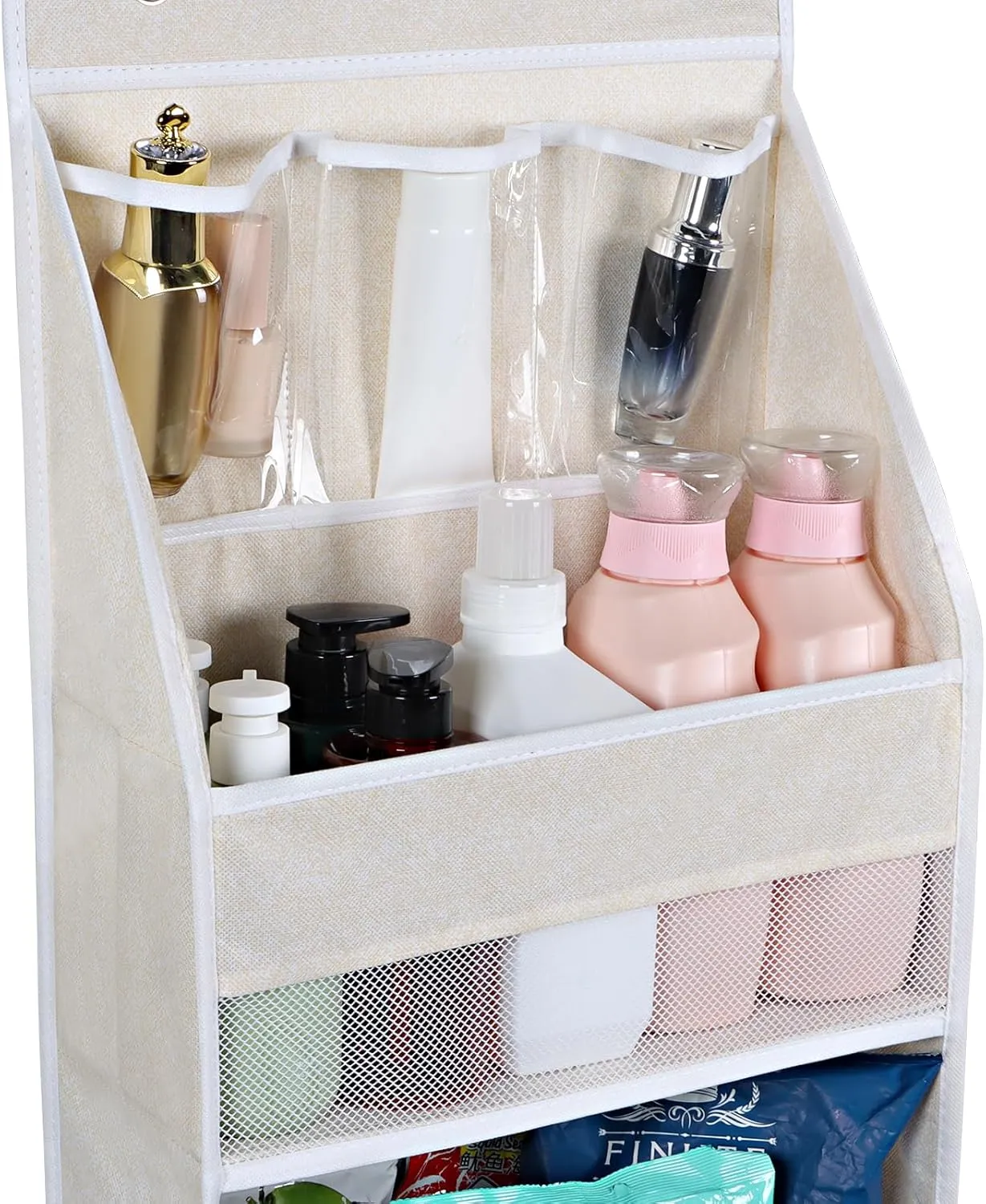 Univivi 6-Shelf Over Door Hanging Organizer Fabric Door Storage with 5 Large Pockets and 3 Small PVC Pockets Wall Mount Hanging Storage Organizers (Beige)…