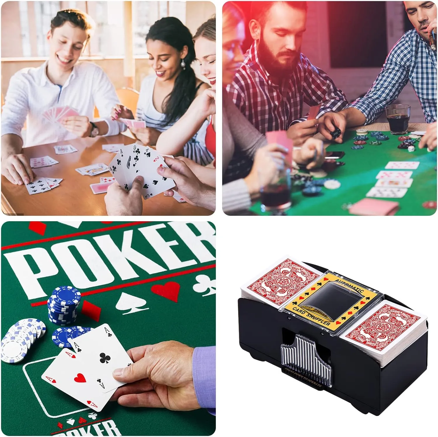 Unniweei Automatic Card Shuffler 1-2 Decks, Battery-Operated Electric Shuffler, Casino Card Game for Poker, Home Card Game, UNO, Phase10, Texas Hold'em, Blackjack, Home Party Club Game