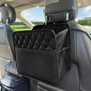 Upgrade Car Seat Organizer Backseat with Storage Pockets, Multipurpose Car Organizer Hanging, Car Trash Bag Can,Premium PU Leather Garbage Can 2.14 Gallon Large Capacity, Black.