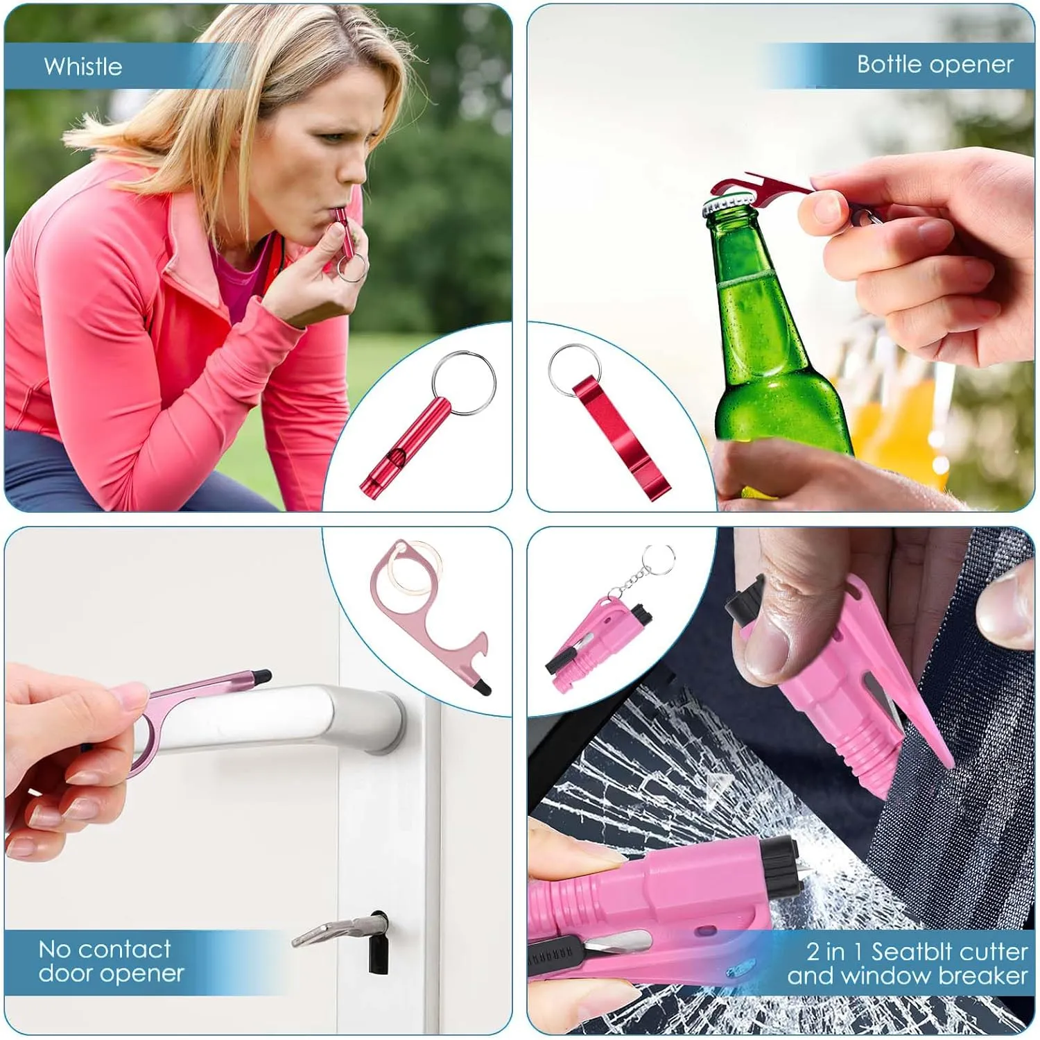 Upgraded Safety Keychain Set for Women, Wristlet Strap Keychain with Personal Alarms, Mirror, Pom Pom, etc. (18PCS)