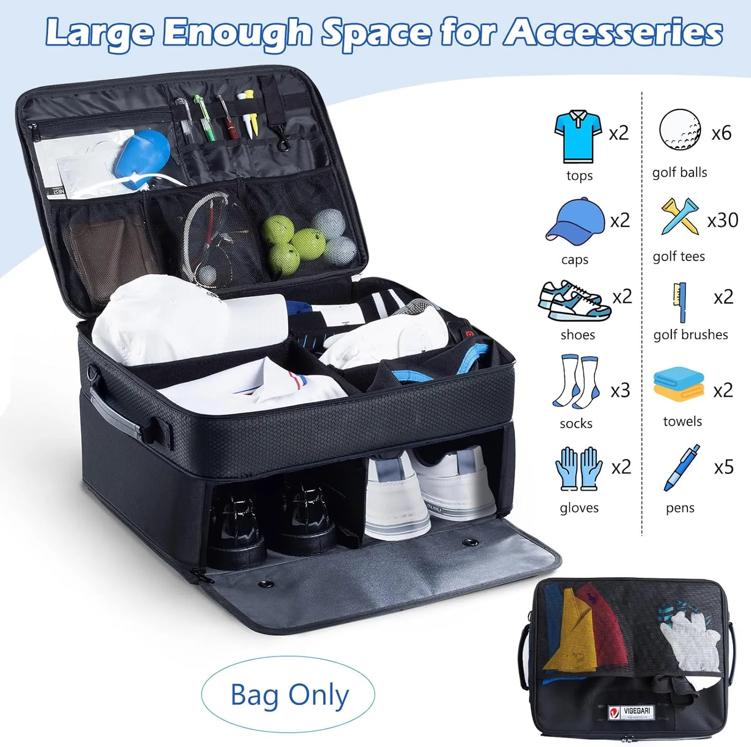 Upgraded Trunk Organizer - Separate Compartment for 2 Pair Shoes, Car Locker Organizer for Golf Balls, Gloves, Accessories
