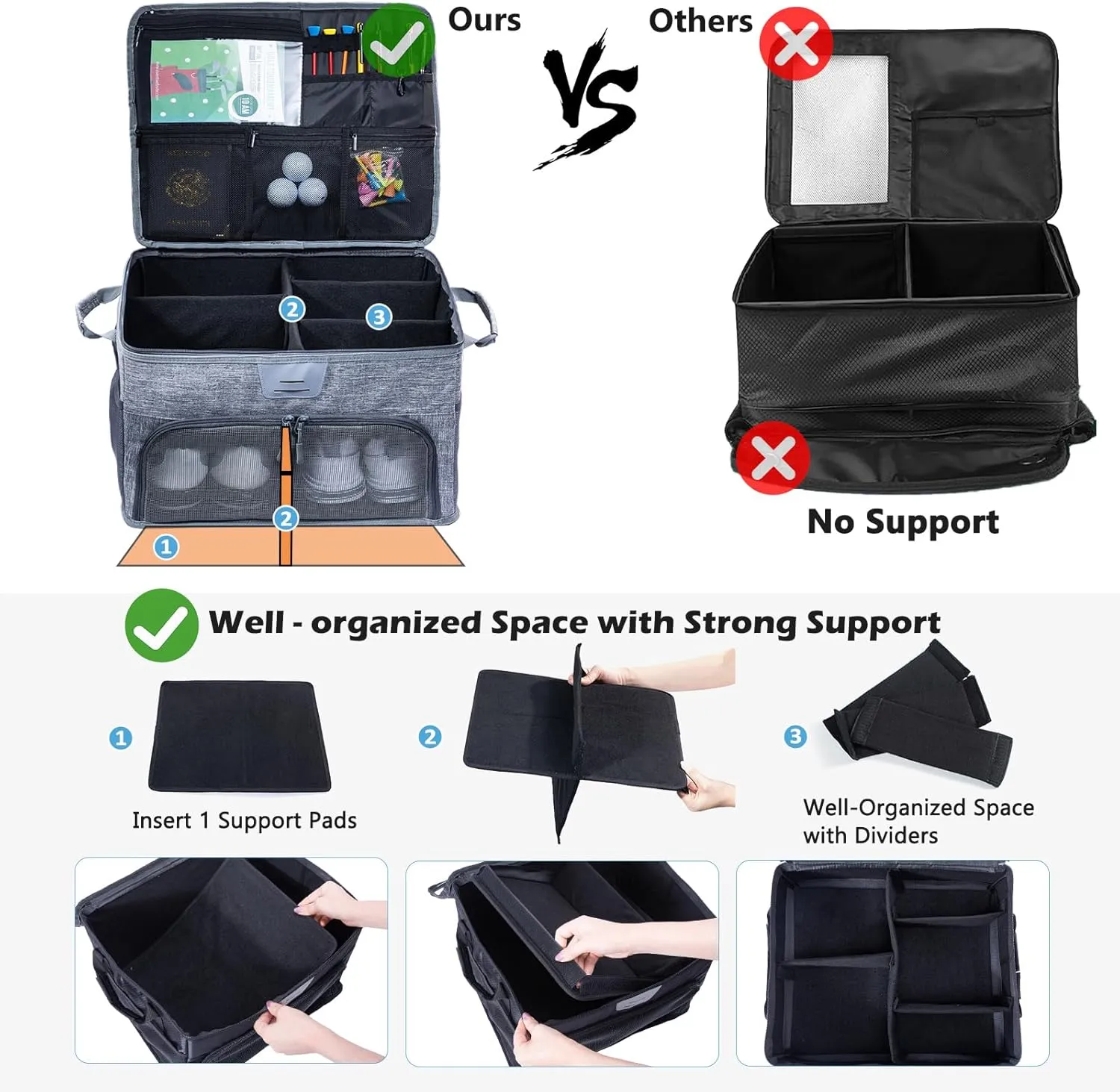 Upgraded Trunk Organizer - Separate Compartment for 2 Pair Shoes, Car Locker Organizer for Golf Balls, Gloves, Accessories