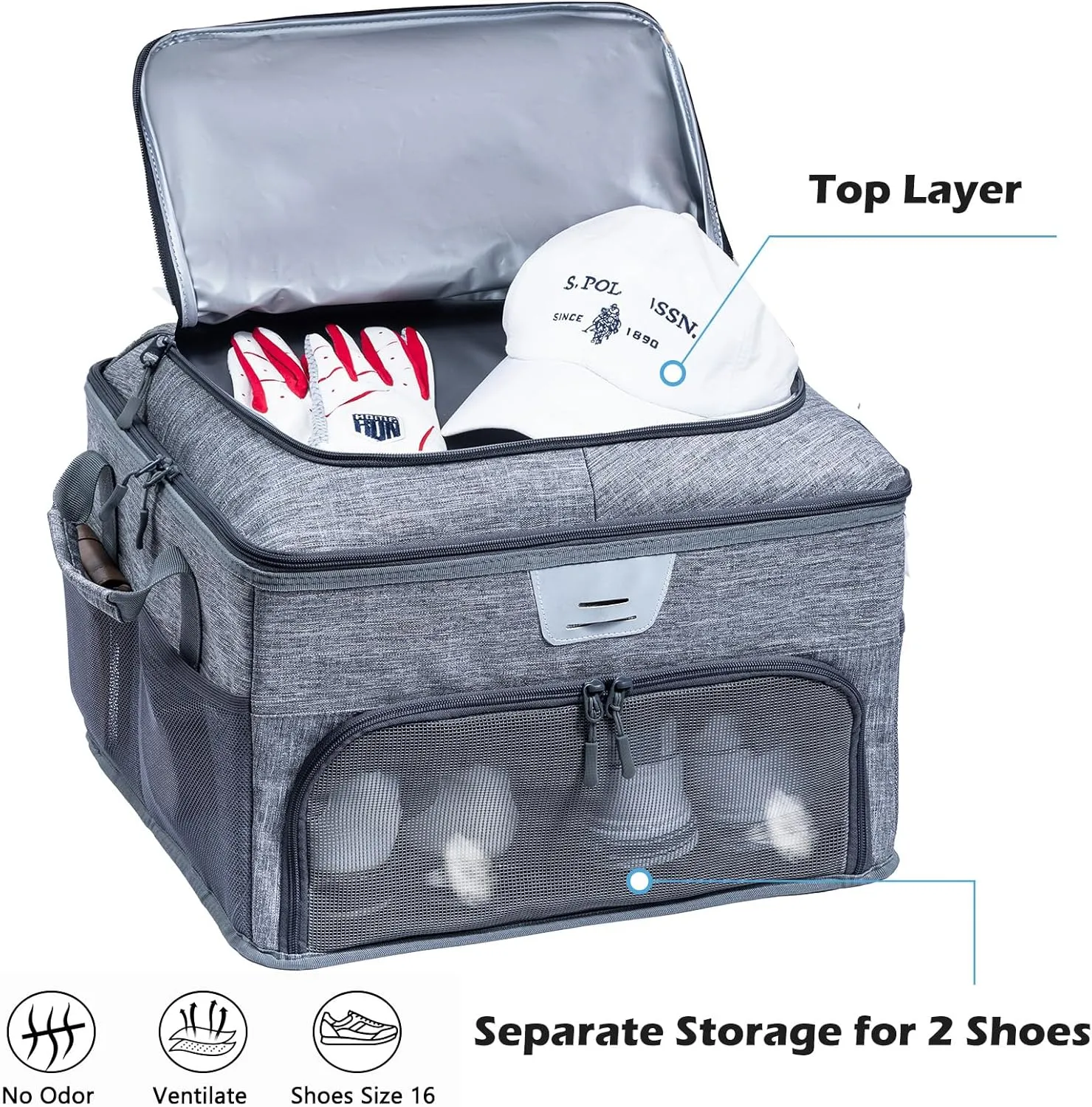 Upgraded Trunk Organizer - Separate Compartment for 2 Pair Shoes, Car Locker Organizer for Golf Balls, Gloves, Accessories