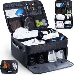Upgraded Trunk Organizer - Separate Compartment for 2 Pair Shoes, Car Locker Organizer for Golf Balls, Gloves, Accessories