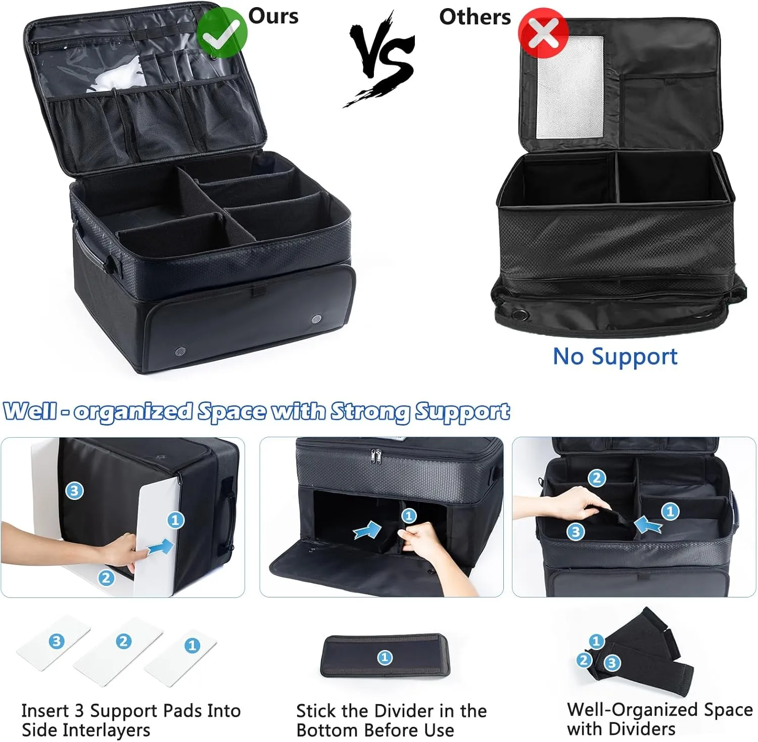 Upgraded Trunk Organizer - Separate Compartment for 2 Pair Shoes, Car Locker Organizer for Golf Balls, Gloves, Accessories