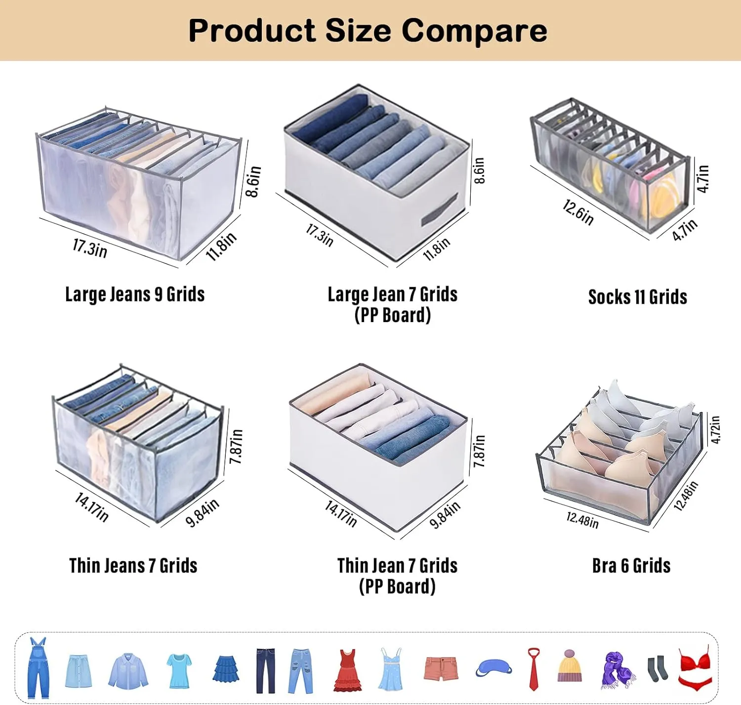 Upgraded Wardrobe Clothes Organizer, TIGARI Drawer Dividers for Clothes, Drawers Organizer for Clothes, Compartment Storage Box for Bedroom Dorm Room(Gray, 9 Grids)