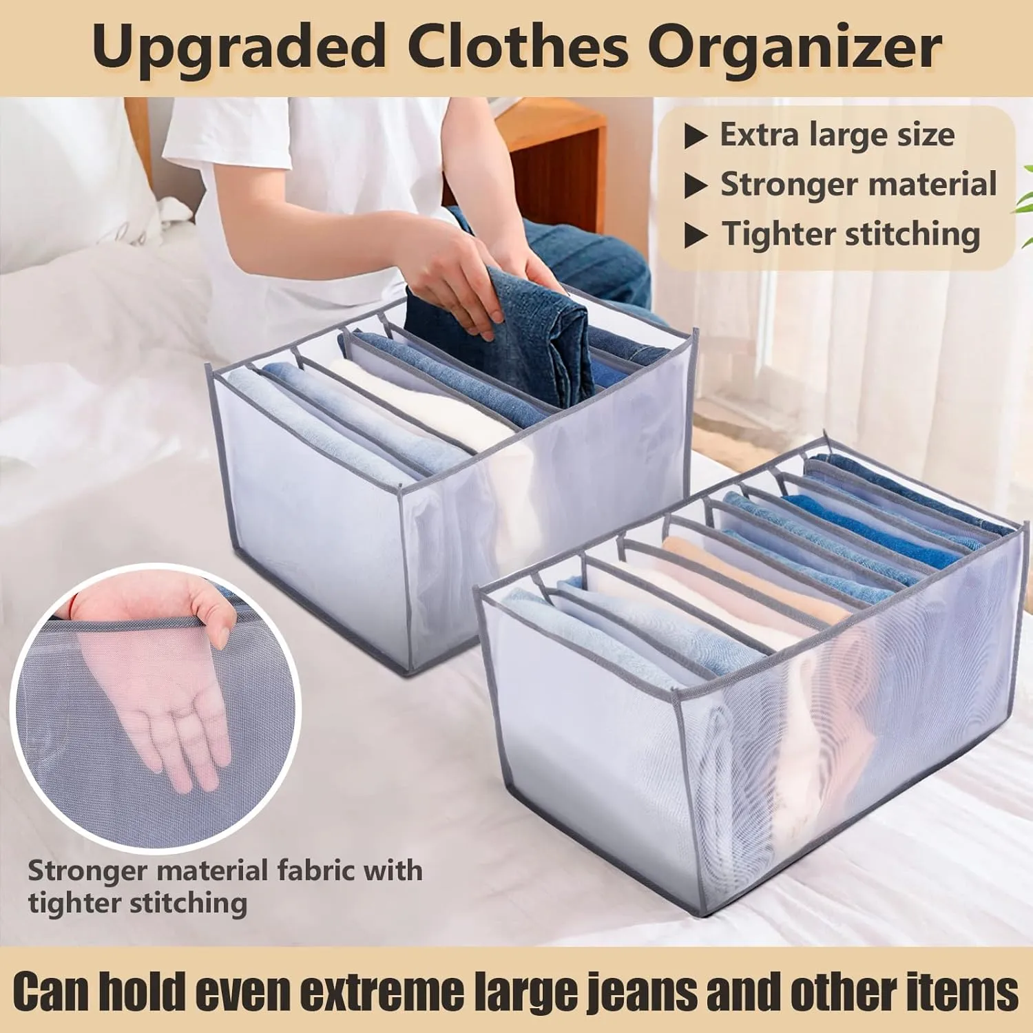 Upgraded Wardrobe Clothes Organizer, TIGARI Drawer Dividers for Clothes, Drawers Organizer for Clothes, Compartment Storage Box for Bedroom Dorm Room(Gray, 9 Grids)