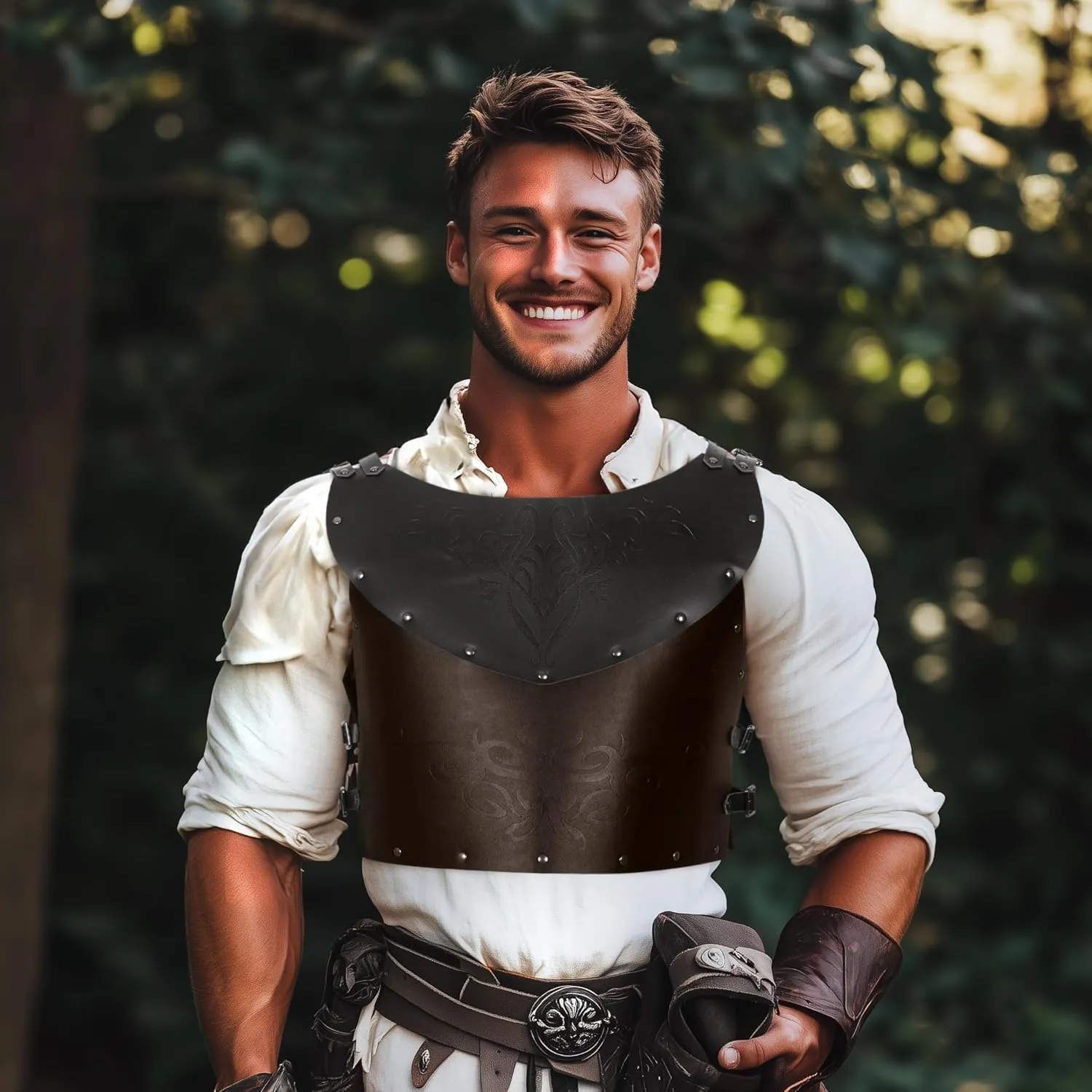 UQJE Leather Chest Armor Men Medieval Viking Retro Mercenary Knight Archer Leather Plate Armor