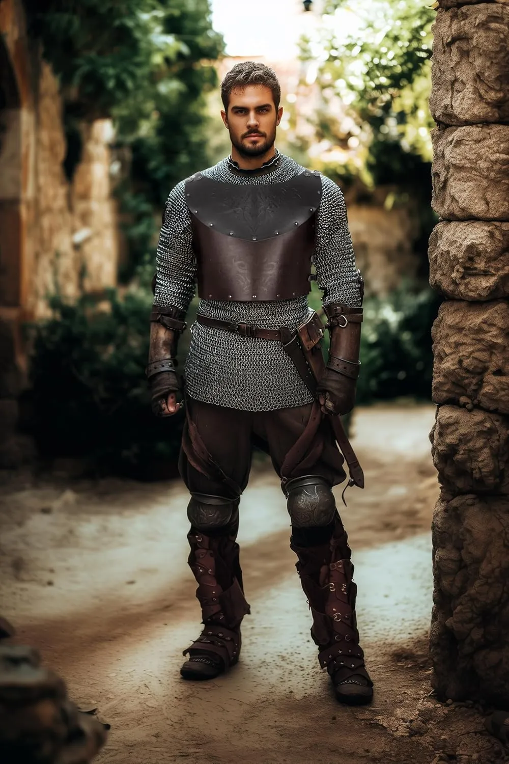 UQJE Leather Chest Armor Men Medieval Viking Retro Mercenary Knight Archer Leather Plate Armor