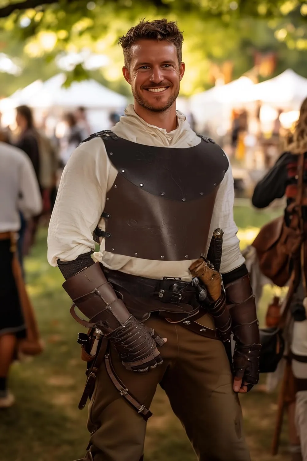 UQJE Leather Chest Armor Men Medieval Viking Retro Mercenary Knight Archer Leather Plate Armor