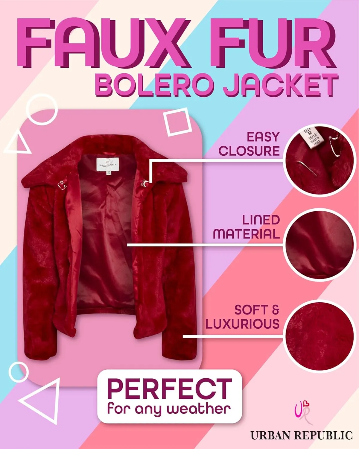 URBAN REPUBLIC Girls' Bolero Jacket - Stylish Cropped Faux Fur Bolero Cardigan - Fashion Outerwear Jackets for Girls (7-14)