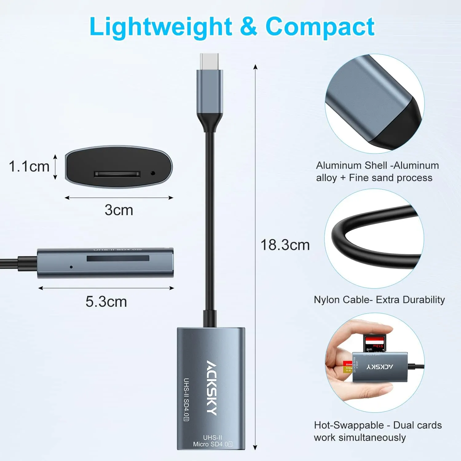 USB-C 4.0 Card Reader - Supports SD/SDHC/SDXC & Micro SDHC/SDXC/MMC UHS-I/II, for iPhone, iPad, MacBook Pro & Samsung S22