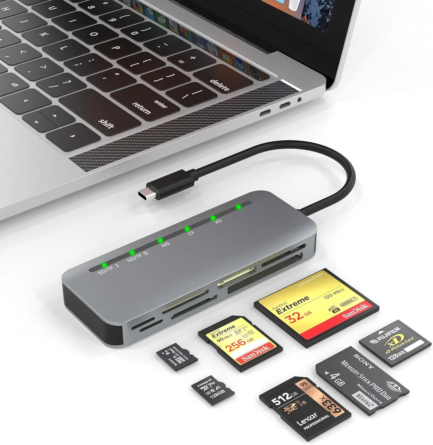 USB C Multi Card Reader 7-in-1 Aluminum SD/Micro SD/CF/MS/XD Card Reader, 5Gbps High Speed Camera Card Reader for SDXC SDHC TF CF MS MMC, Sony Memory Stick Pro Duo Adapter Read 5 Cards Simultaneously
