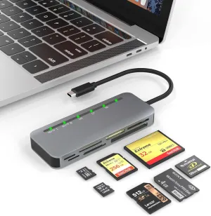 USB C Multi Card Reader 7-in-1 Aluminum SD/Micro SD/CF/MS/XD Card Reader, 5Gbps High Speed Camera Card Reader for SDXC SDHC TF CF MS MMC, Sony Memory Stick Pro Duo Adapter Read 5 Cards Simultaneously