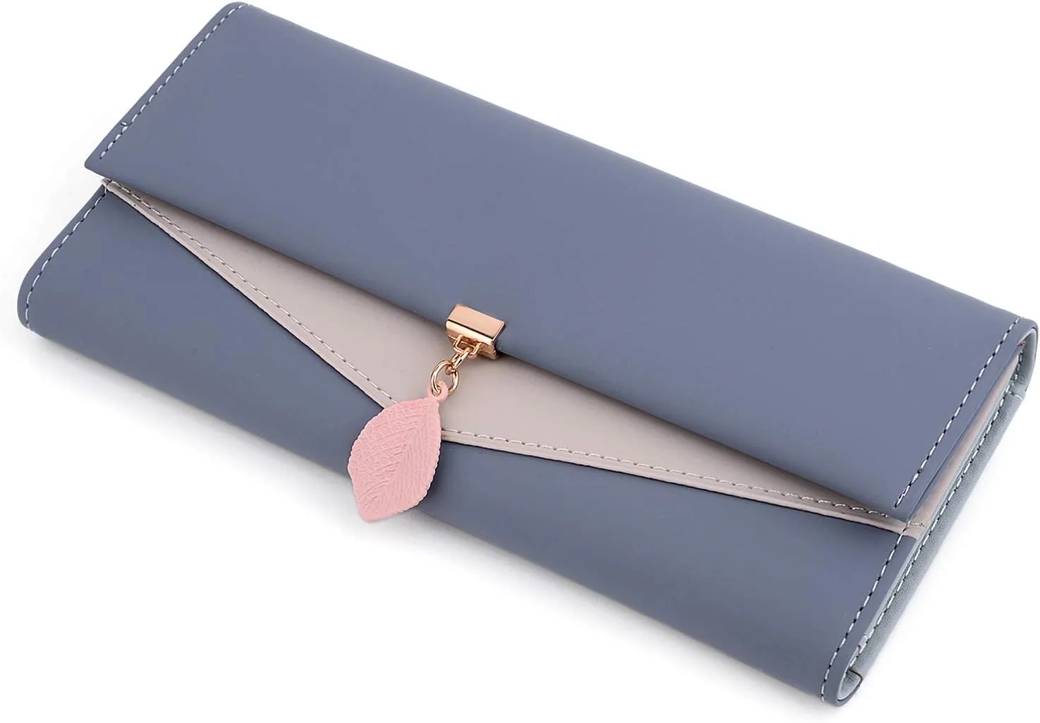 UTO RFID Wallet for Women PU Leather Leaf Pendant Card Holder Phone Checkbook Organizer Zipper Coin Purse