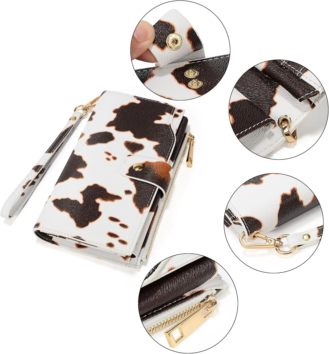 UTO Wallet Women Vegan Leather Wristlet Snap Long Purse Credit Card Holder Elegant Clutch