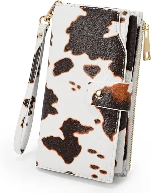 UTO Wallet Women Vegan Leather Wristlet Snap Long Purse Credit Card Holder Elegant Clutch