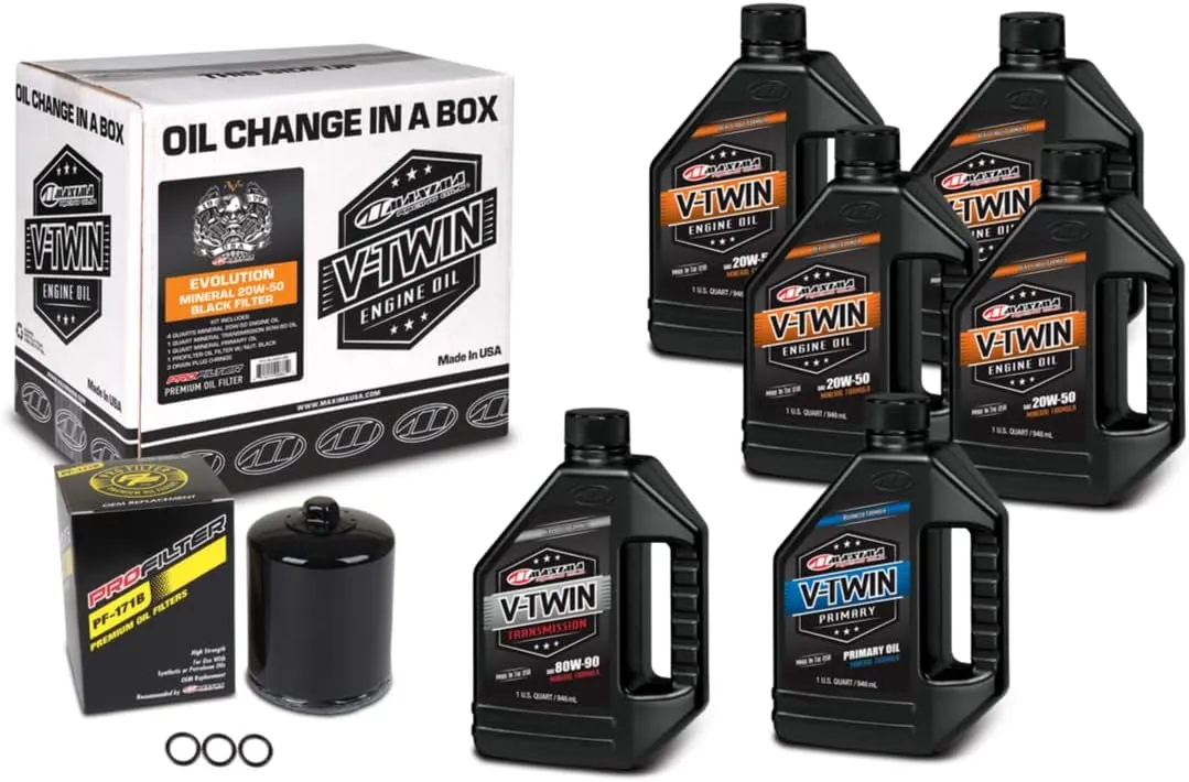 V-Twin Oil Change Kit Mineral w/Black Filter, Evolution