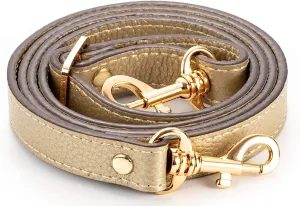 VanEnjoy Full Grain Leather Adjustable Replacement Cross Body Purse Shoulder Strap, 0.7” Width, Adjustable Length 25”-51” (Gold)