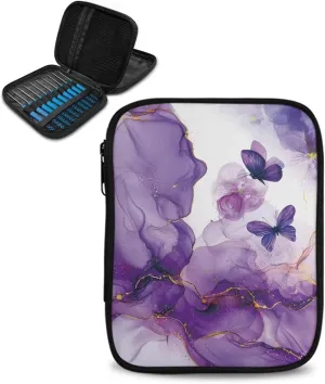 Vanideaoty Butterfly Crochet Hook Case Portable Marble Crochet Hook Organizer Without Hooks and Accessories Crochet Storage Organizer for Airports and Parks